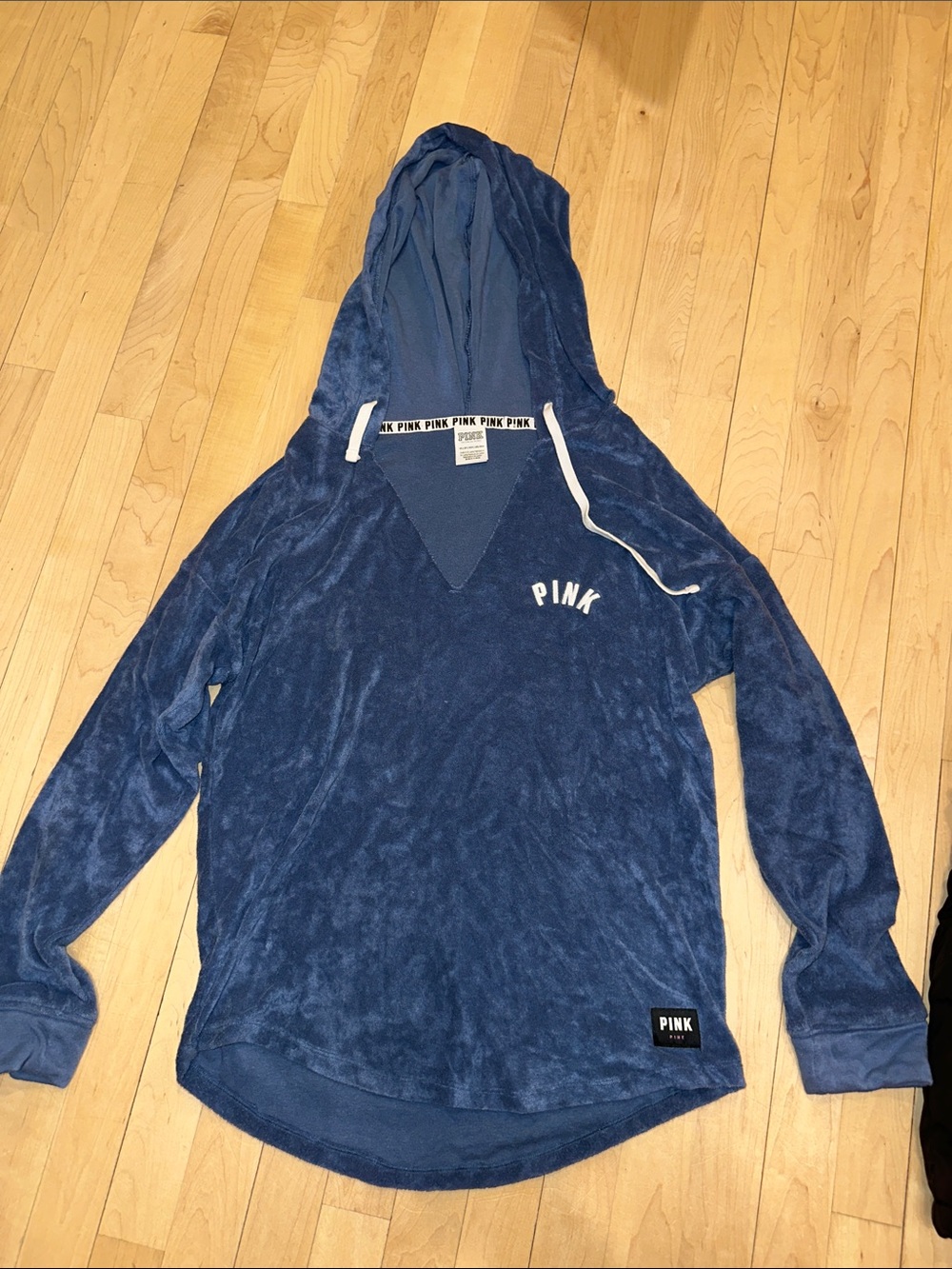 PINK Victoria's Secret Navy Plush Hooded V-Neck Pullover